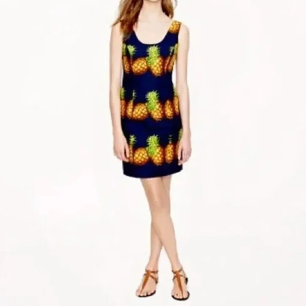 J. Crew Ratti Pineapple Dress Navy Mini Scoop Neck Size 2